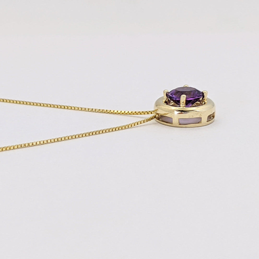 10K AMETHYST ROUND 6MM CIRCLE ESTATE PENDANT &amp; CHAIN 2.0 GRAMS