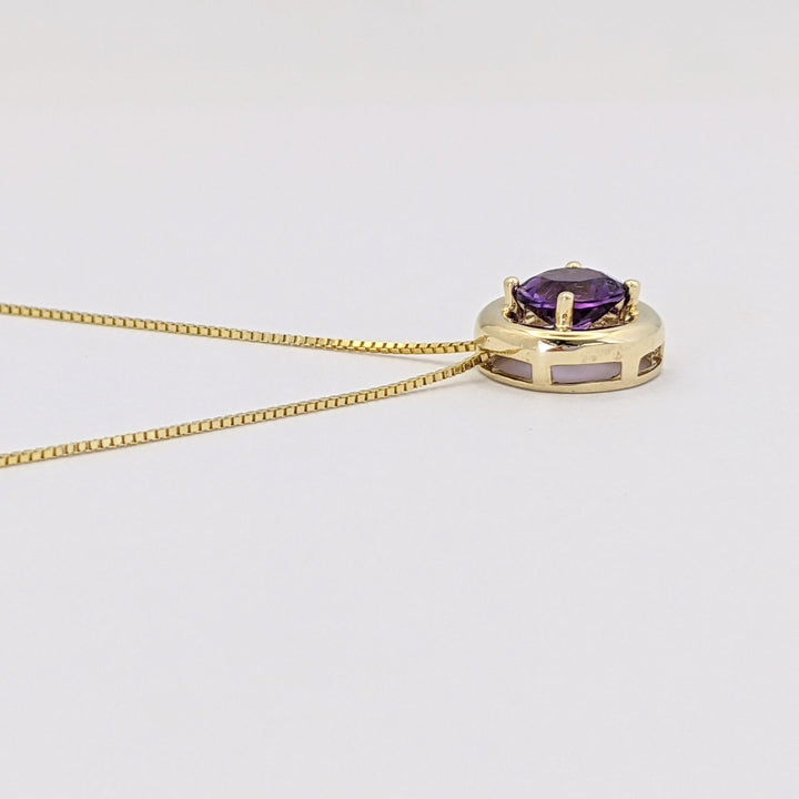 10K AMETHYST ROUND 6MM CIRCLE ESTATE PENDANT &amp; CHAIN 2.0 GRAMS