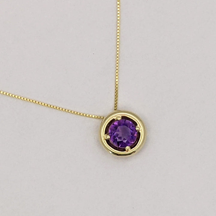 10K AMETHYST ROUND 6MM CIRCLE ESTATE PENDANT &amp; CHAIN 2.0 GRAMS