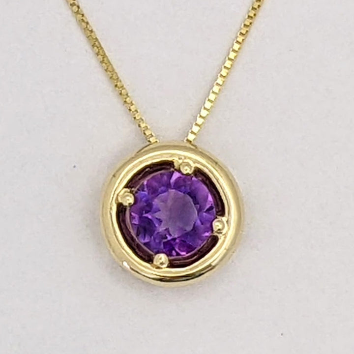10K AMETHYST ROUND 6MM CIRCLE ESTATE PENDANT &amp; CHAIN 2.0 GRAMS