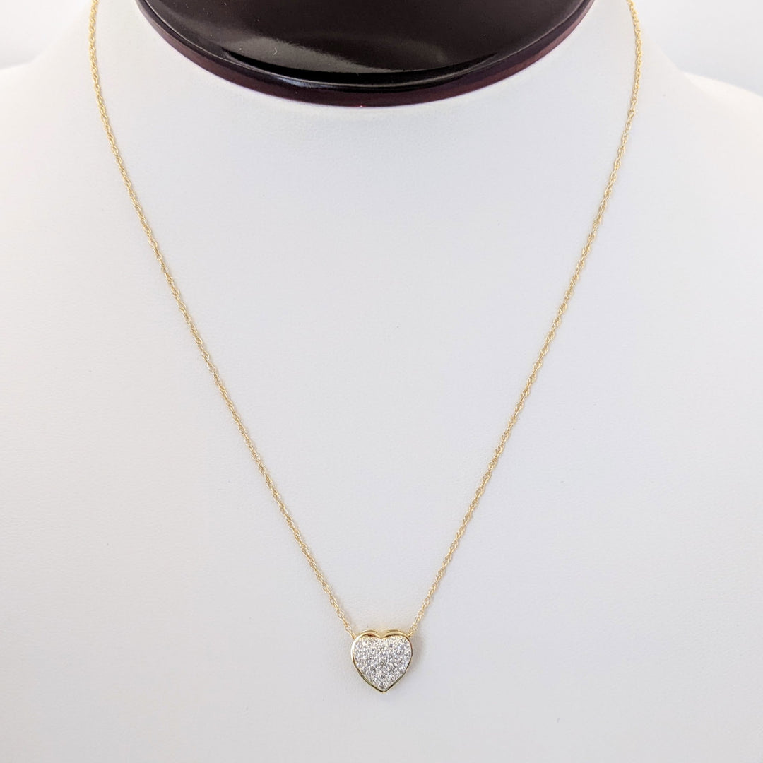 14K DIAMOND ROUND HEART ENCRUSTED ESTATE PENDANT &amp; CHAIN 1.7 GRAMS
