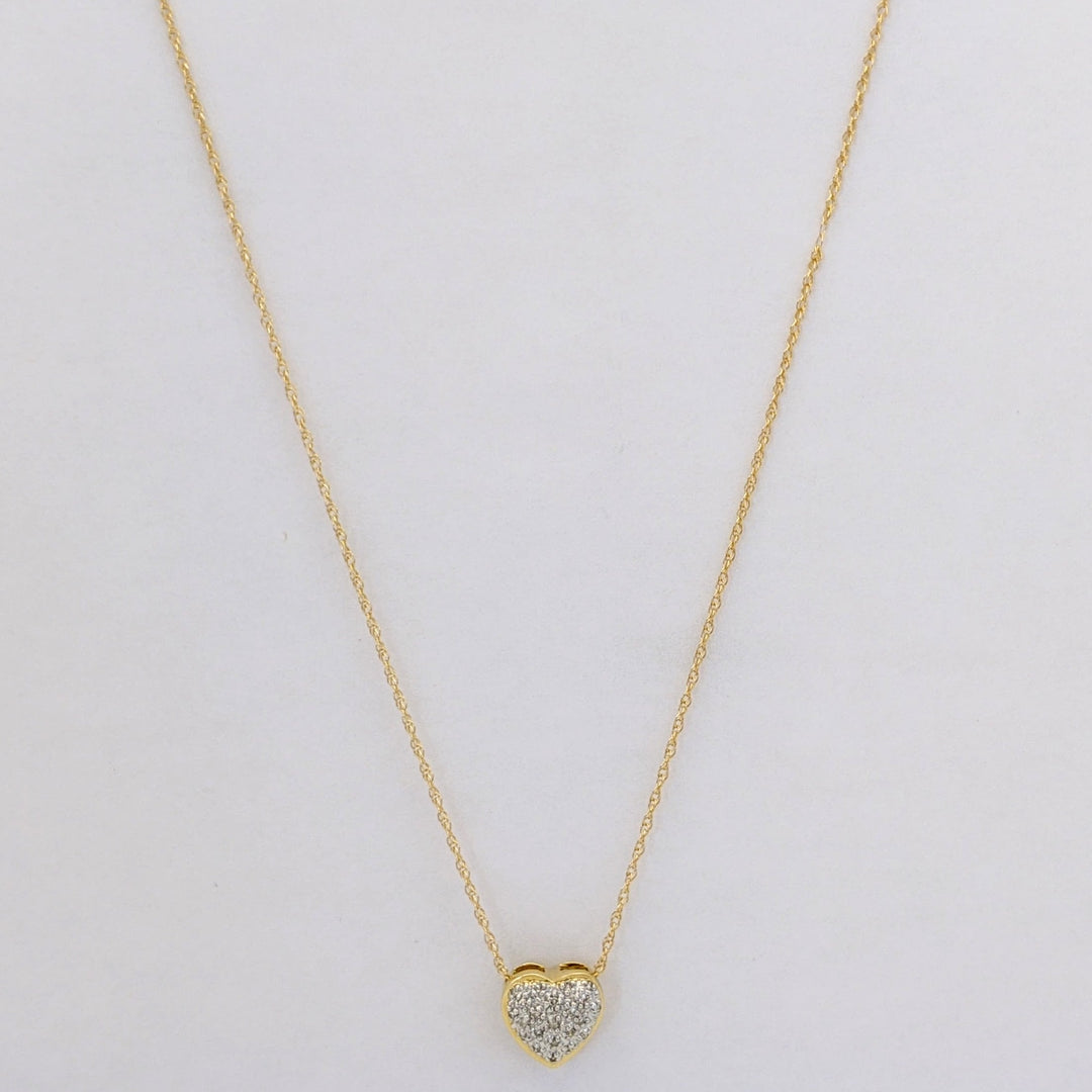 14K DIAMOND ROUND HEART ENCRUSTED ESTATE PENDANT &amp; CHAIN 1.7 GRAMS