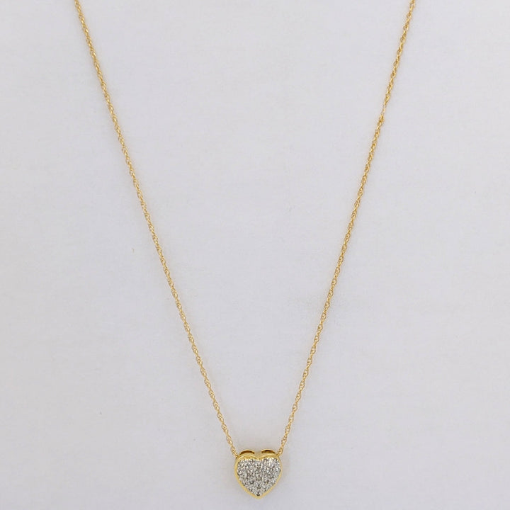 14K DIAMOND ROUND HEART ENCRUSTED ESTATE PENDANT &amp; CHAIN 1.7 GRAMS