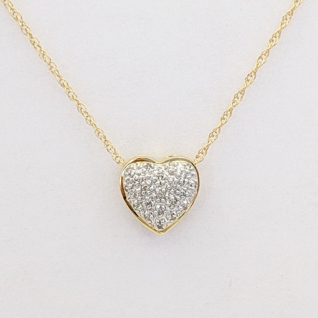 14K DIAMOND ROUND HEART ENCRUSTED ESTATE PENDANT &amp; CHAIN 1.7 GRAMS