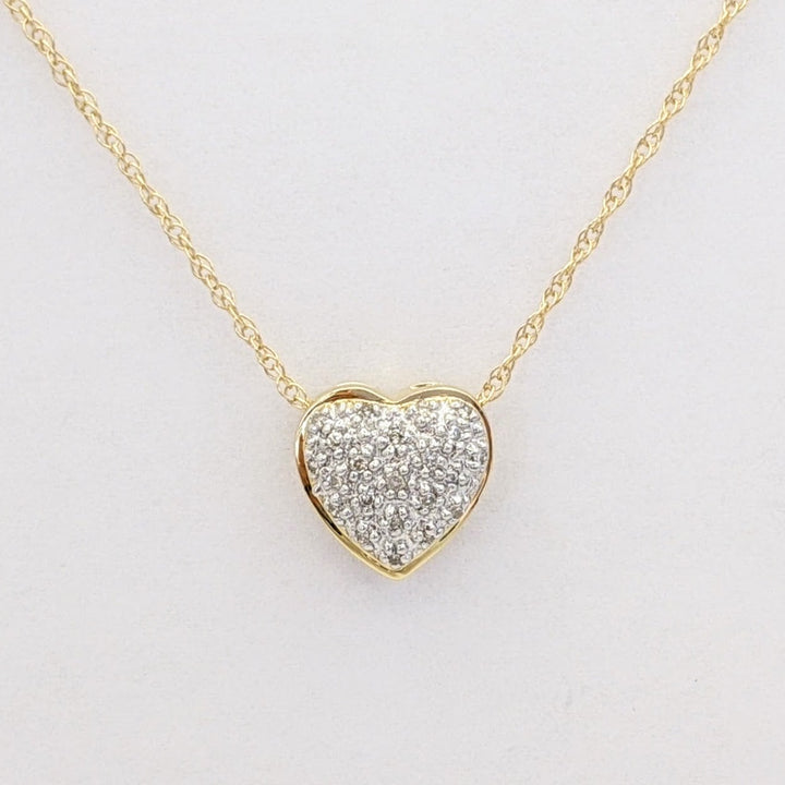 14K DIAMOND ROUND HEART ENCRUSTED ESTATE PENDANT &amp; CHAIN 1.7 GRAMS
