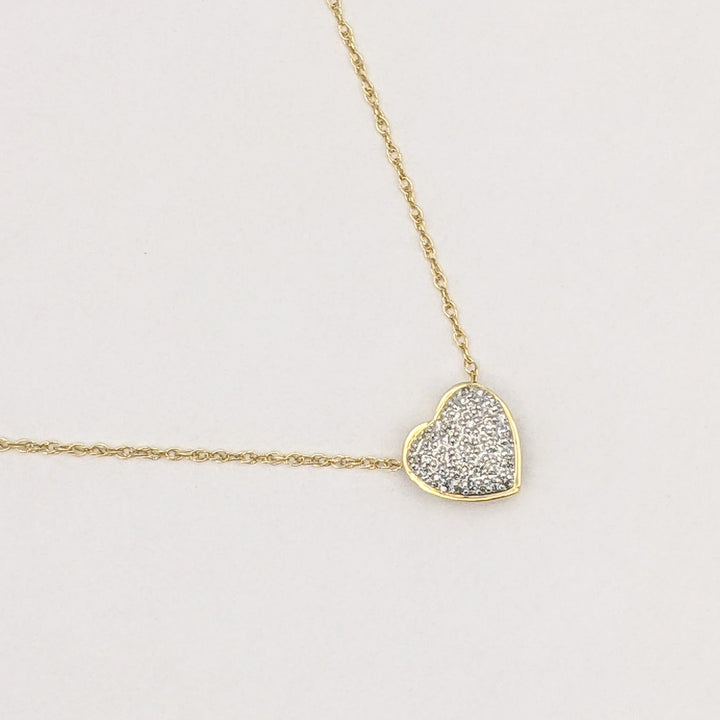 14K DIAMOND ROUND HEART ENCRUSTED ESTATE PENDANT &amp; CHAIN 1.7 GRAMS