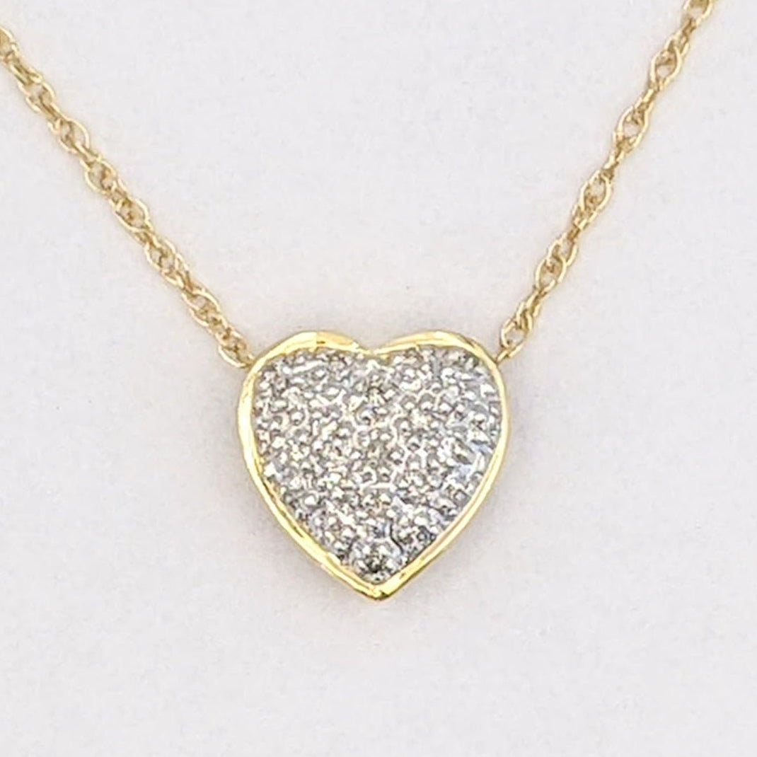 14K DIAMOND ROUND HEART ENCRUSTED ESTATE PENDANT &amp; CHAIN 1.7 GRAMS