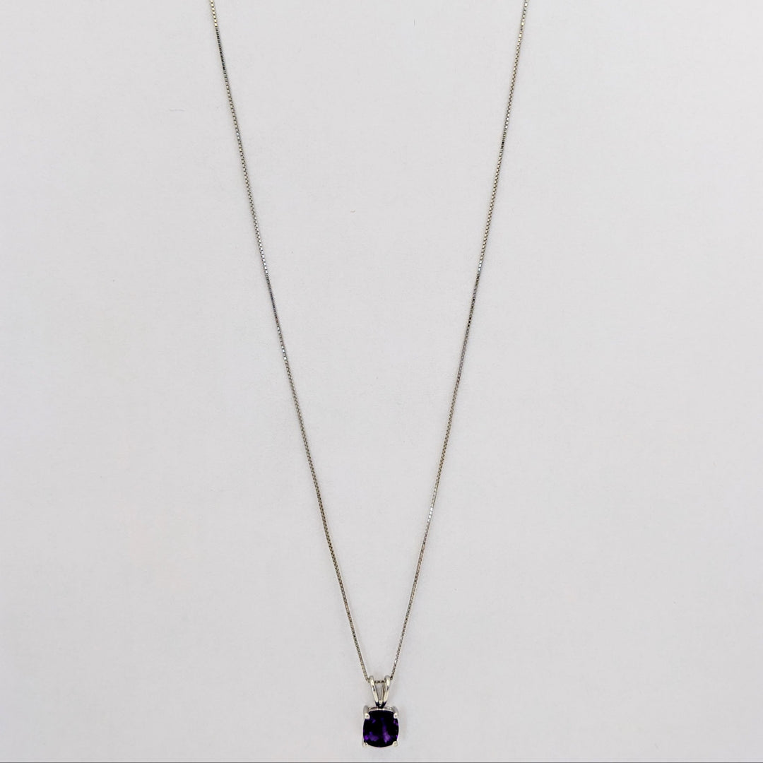 14K WHITE AMETHYST CUSHION CUT 6MM ESTATE PENDANT &amp; CHAIN 1.6 GRAMS