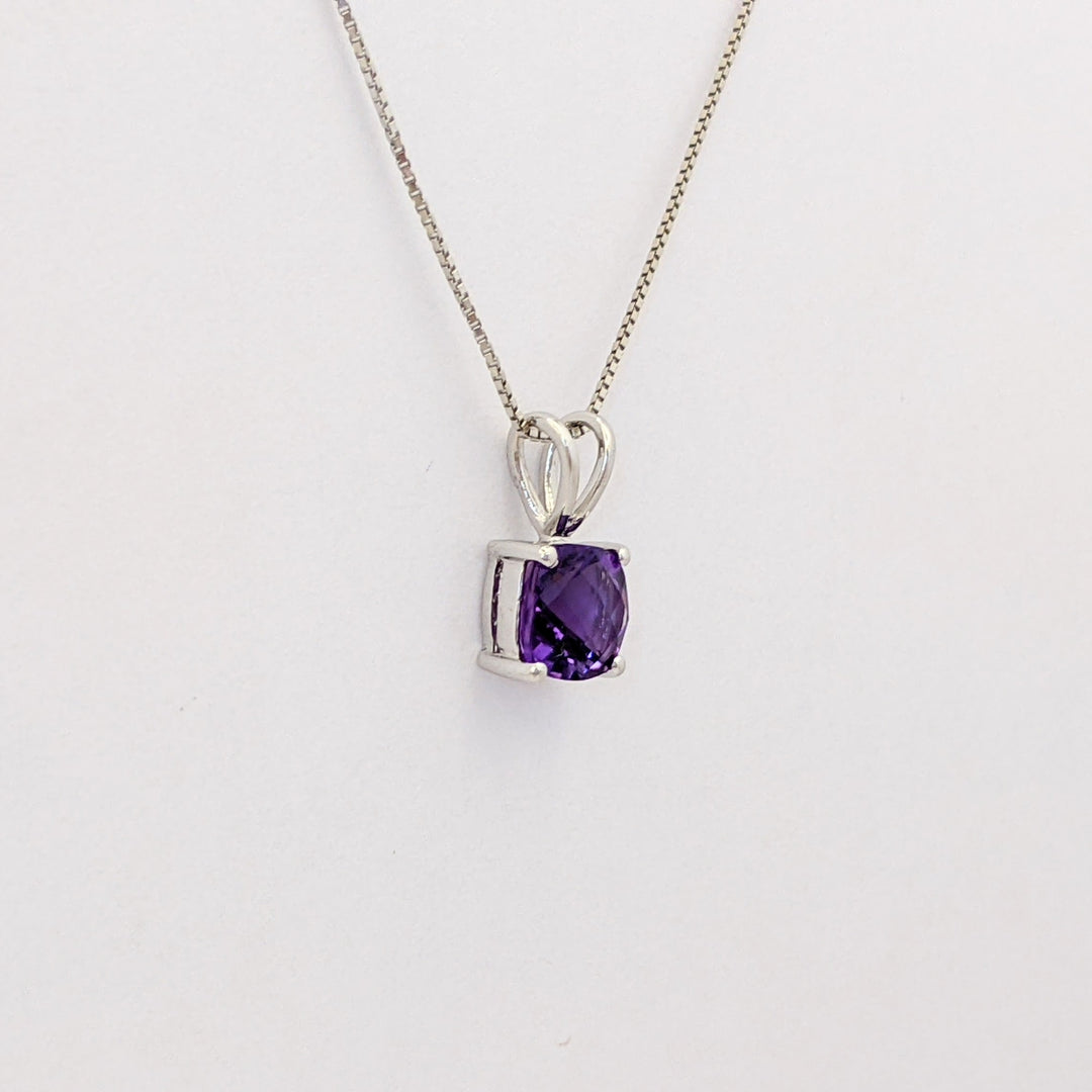 14K WHITE AMETHYST CUSHION CUT 6MM ESTATE PENDANT &amp; CHAIN 1.6 GRAMS