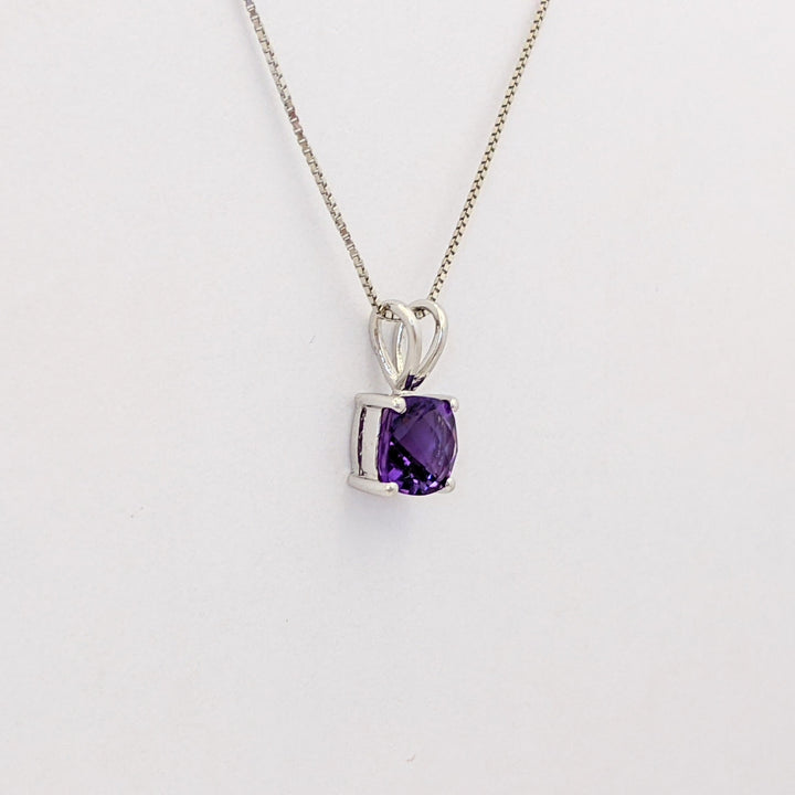 14K WHITE AMETHYST CUSHION CUT 6MM ESTATE PENDANT &amp; CHAIN 1.6 GRAMS