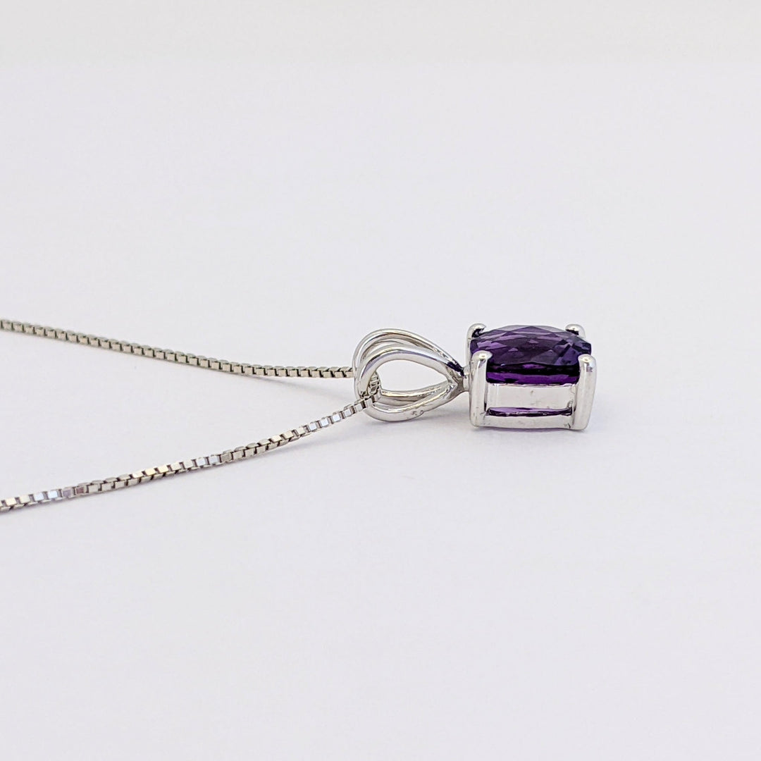 14K WHITE AMETHYST CUSHION CUT 6MM ESTATE PENDANT &amp; CHAIN 1.6 GRAMS
