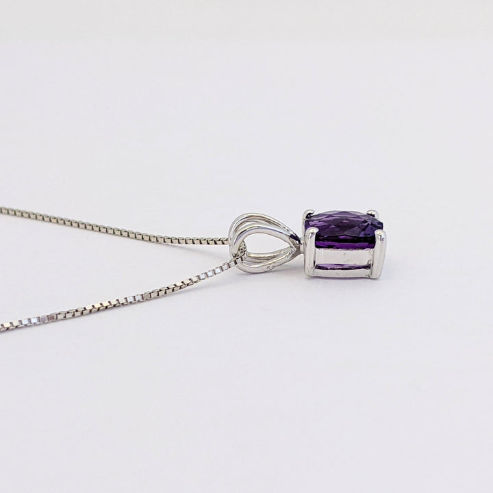 14K WHITE AMETHYST CUSHION CUT 6MM ESTATE PENDANT &amp; CHAIN 1.6 GRAMS