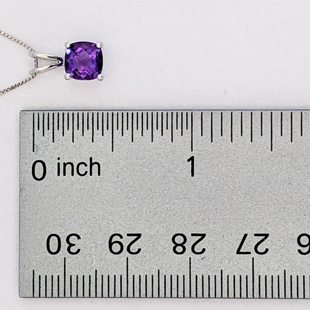 14K WHITE AMETHYST CUSHION CUT 6MM ESTATE PENDANT &amp; CHAIN 1.6 GRAMS