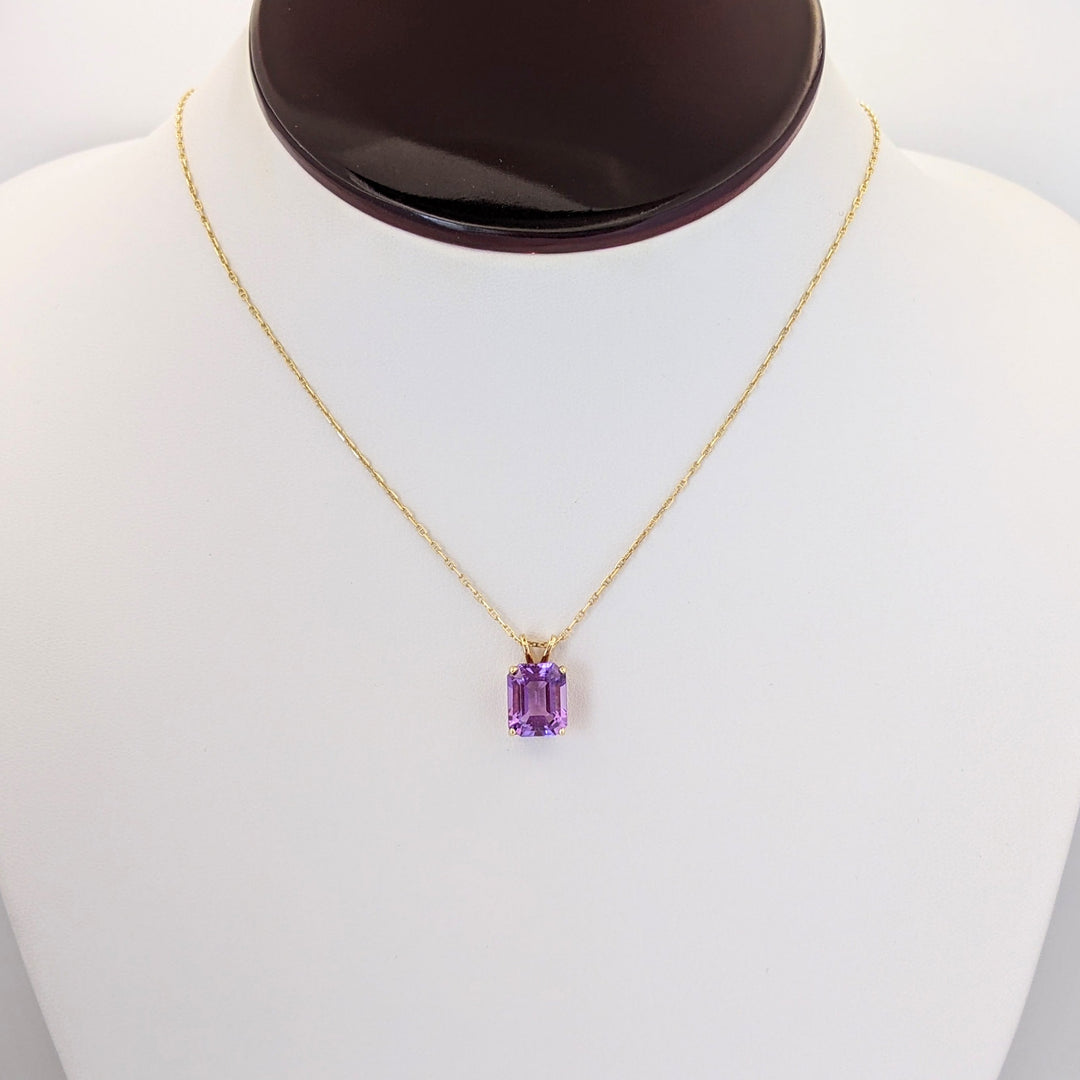 14K AMETHYST EMERALD CUT 8X10 ESTATE PENDANT &amp; CHAIN 2.5 GRAMS
