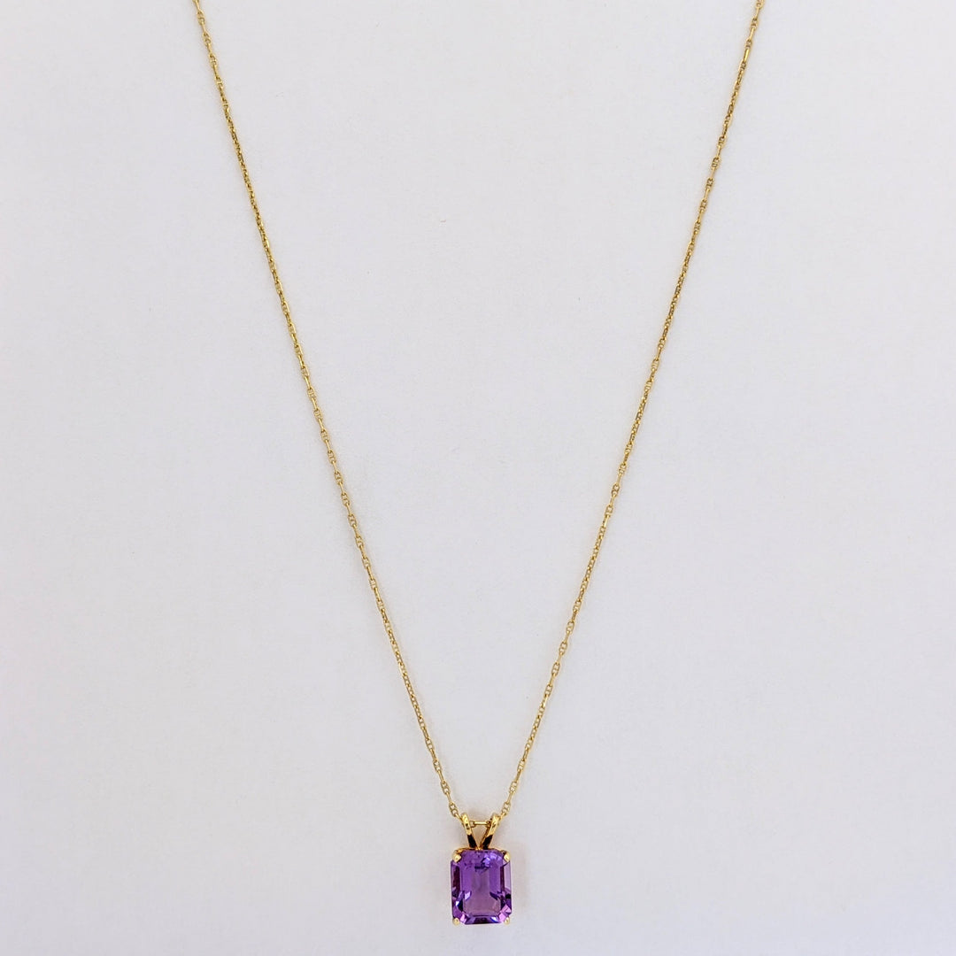 14K AMETHYST EMERALD CUT 8X10 ESTATE PENDANT &amp; CHAIN 2.5 GRAMS