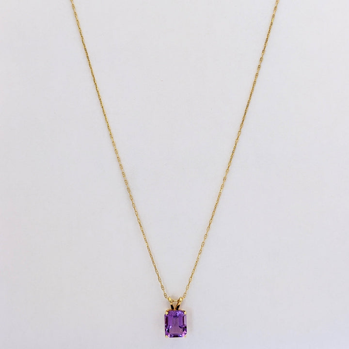 14K AMETHYST EMERALD CUT 8X10 ESTATE PENDANT &amp; CHAIN 2.5 GRAMS