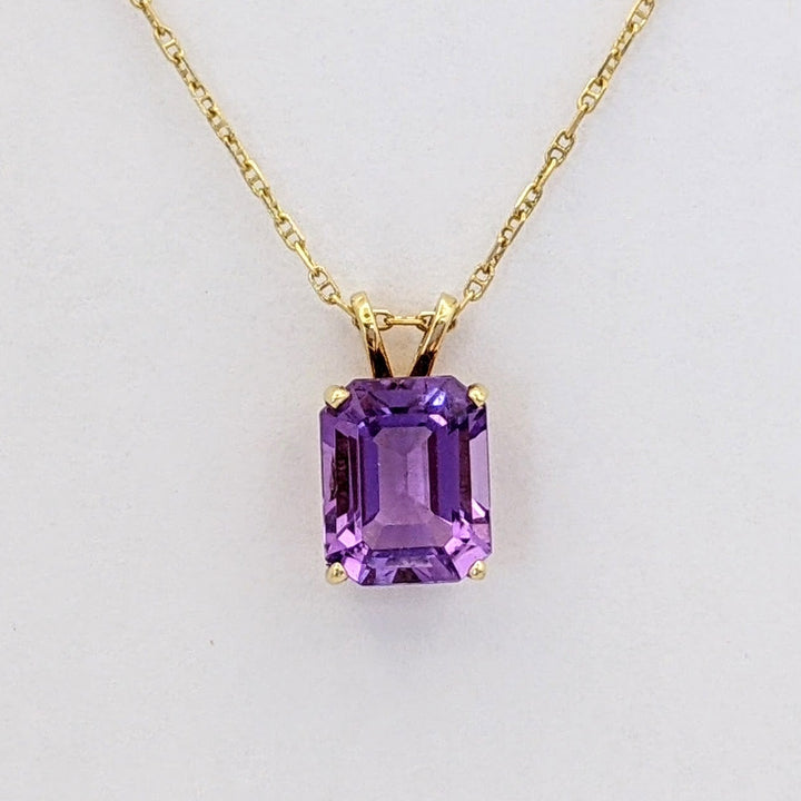 14K AMETHYST EMERALD CUT 8X10 ESTATE PENDANT &amp; CHAIN 2.5 GRAMS
