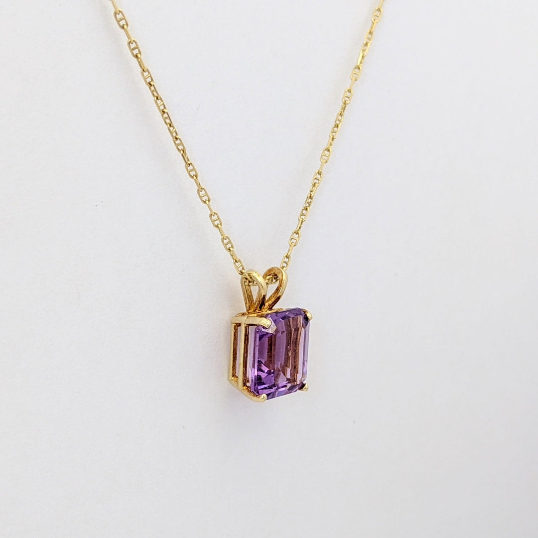 14K AMETHYST EMERALD CUT 8X10 ESTATE PENDANT &amp; CHAIN 2.5 GRAMS