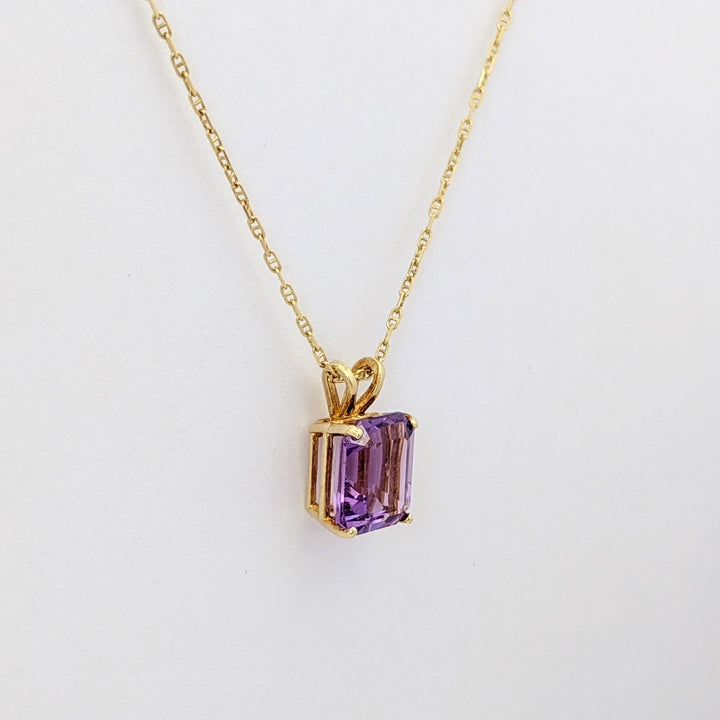 14K AMETHYST EMERALD CUT 8X10 ESTATE PENDANT &amp; CHAIN 2.5 GRAMS