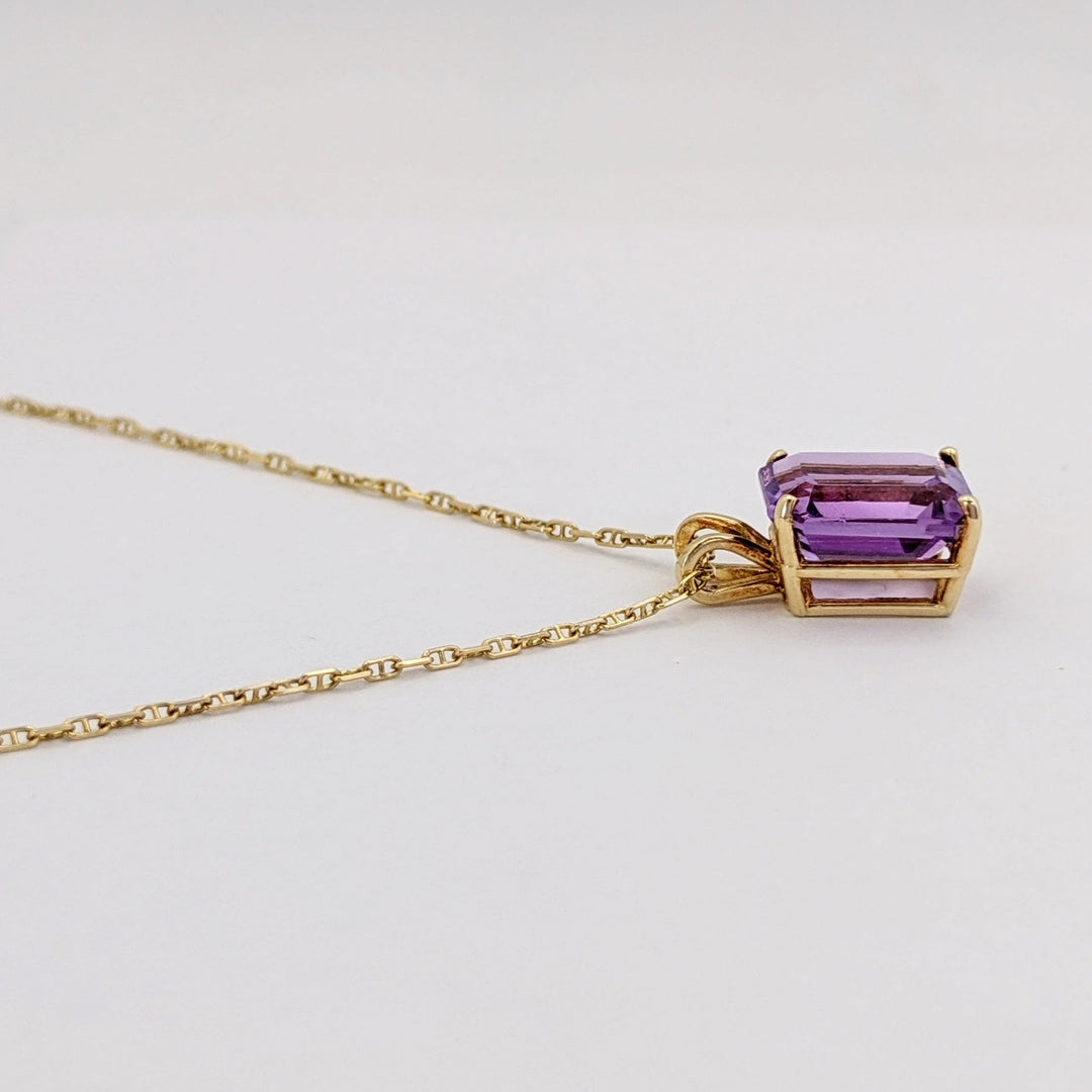 14K AMETHYST EMERALD CUT 8X10 ESTATE PENDANT &amp; CHAIN 2.5 GRAMS