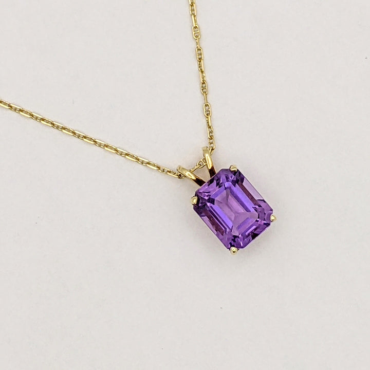 14K AMETHYST EMERALD CUT 8X10 ESTATE PENDANT &amp; CHAIN 2.5 GRAMS
