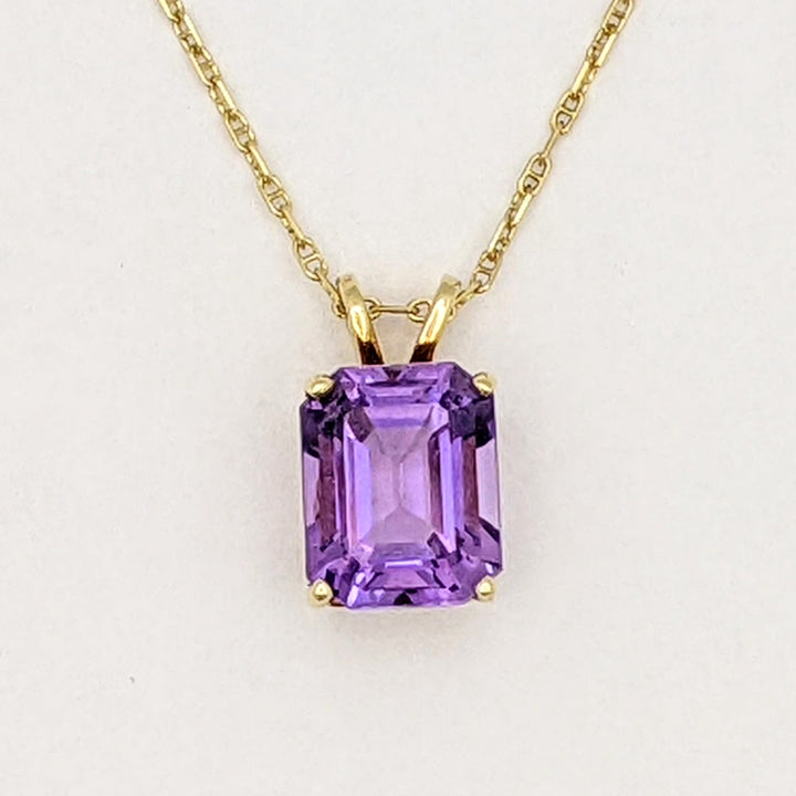 14K AMETHYST EMERALD CUT 8X10 ESTATE PENDANT &amp; CHAIN 2.5 GRAMS