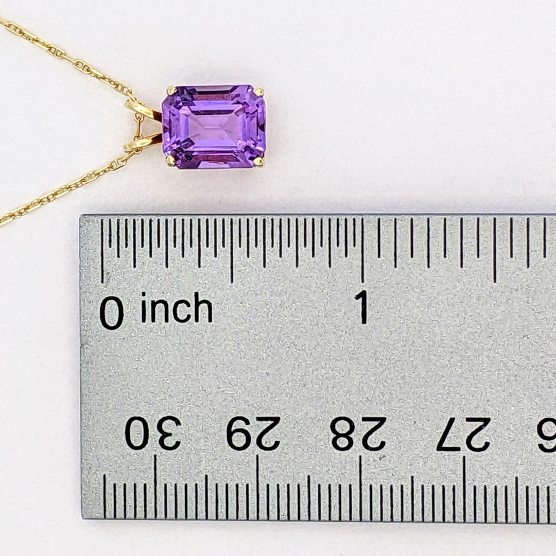 14K AMETHYST EMERALD CUT 8X10 ESTATE PENDANT &amp; CHAIN 2.5 GRAMS