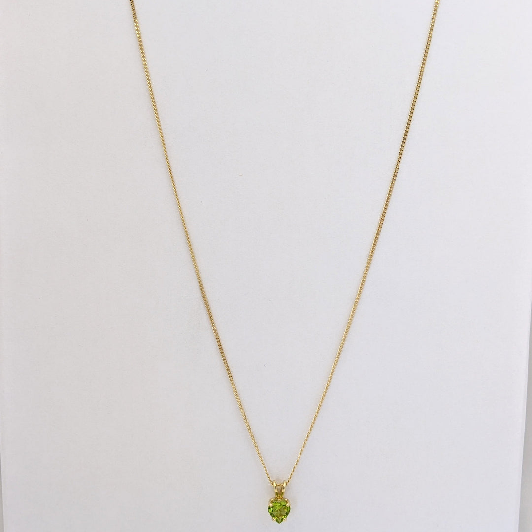 14K PERIDOT HEART 6MM ESTATE PENDANT &amp; CHAIN 2.3 GRAMS
