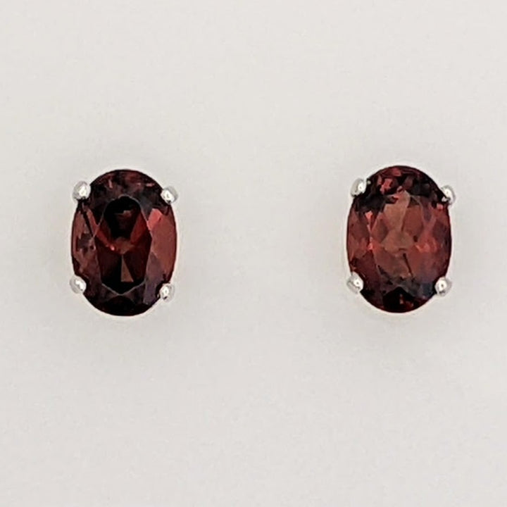 14K WHITE GARNET OVAL 5X7 ESTATE STUD EARRINGS 1.0 GRAM