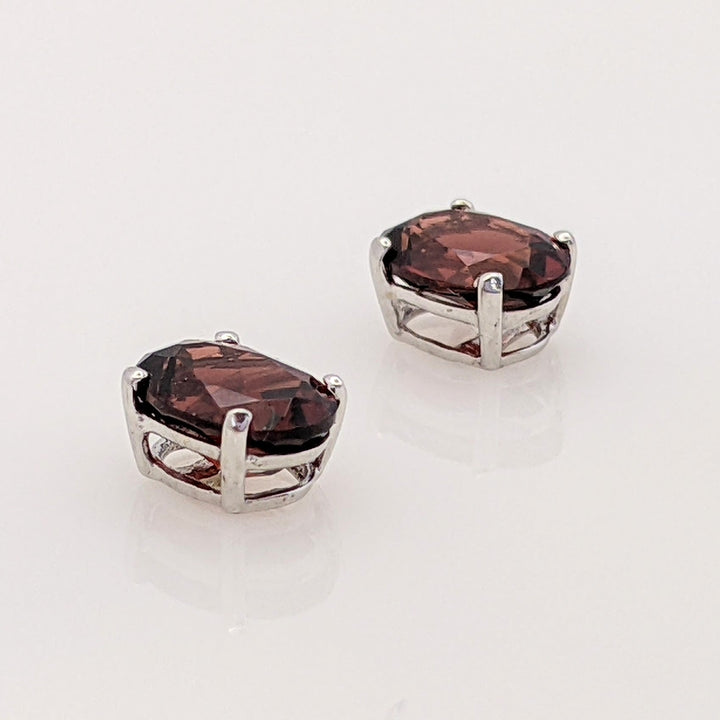 14K WHITE GARNET OVAL 5X7 ESTATE STUD EARRINGS 1.0 GRAM