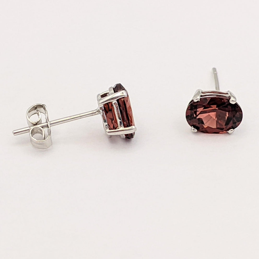 14K WHITE GARNET OVAL 5X7 ESTATE STUD EARRINGS 1.0 GRAM