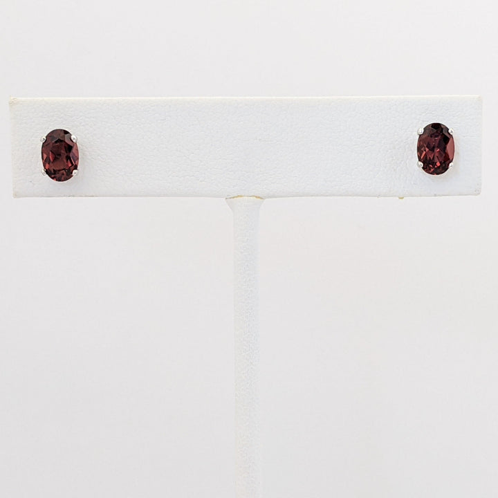 14K WHITE GARNET OVAL 5X7 ESTATE STUD EARRINGS 1.0 GRAM