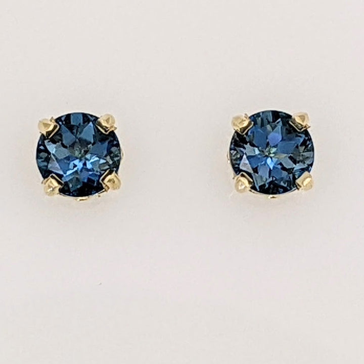 14K LONDON BLUE TOPAZ ROUND 6MM ESTATE STUD EARRINGS 1.6 GRAMS
