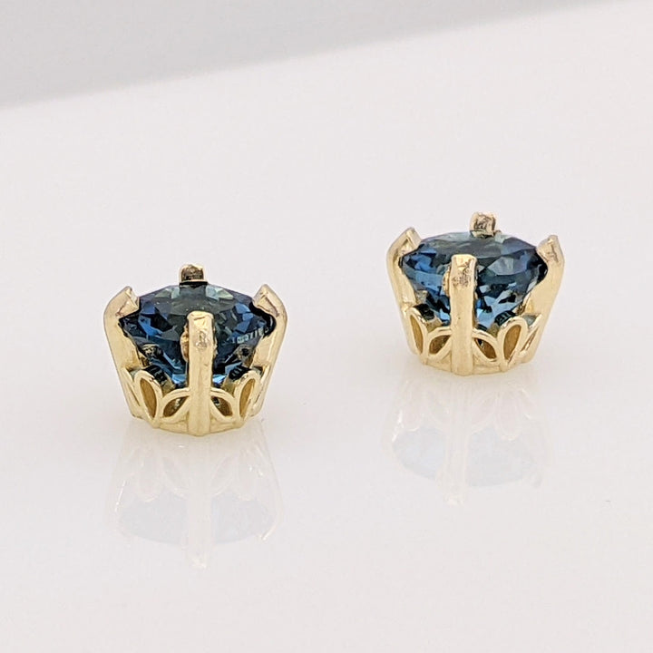 14K LONDON BLUE TOPAZ ROUND 6MM ESTATE STUD EARRINGS 1.6 GRAMS