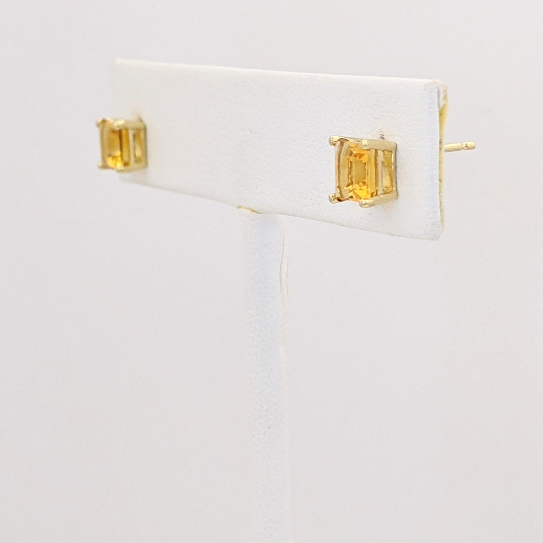 10K CITRINE PRINCESS CUT 5MM ESTATE STUD EARRINGS 0.8 GRAMS