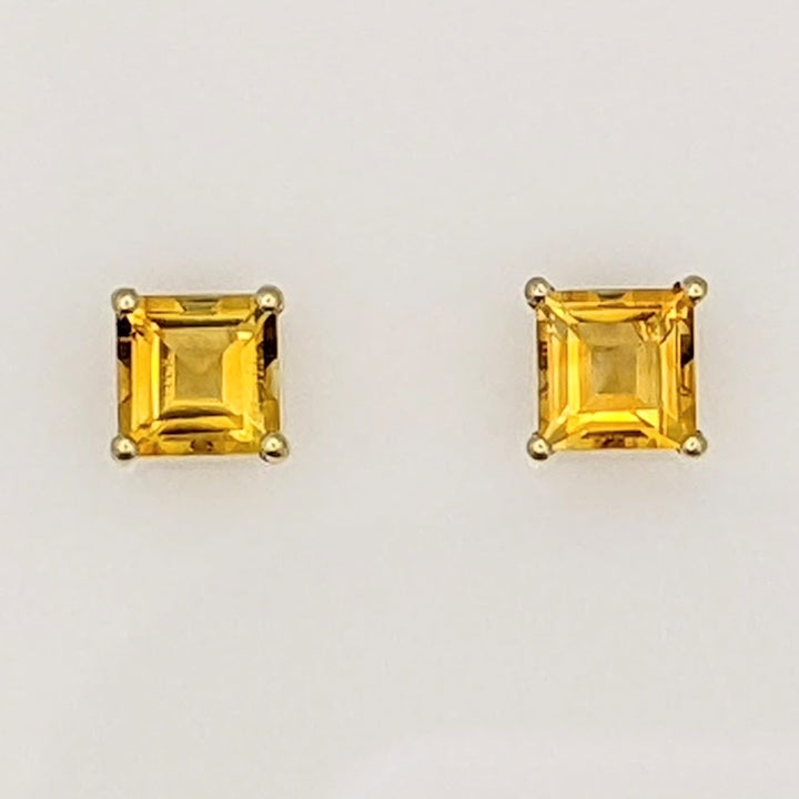 10K CITRINE PRINCESS CUT 5MM ESTATE STUD EARRINGS 0.8 GRAMS