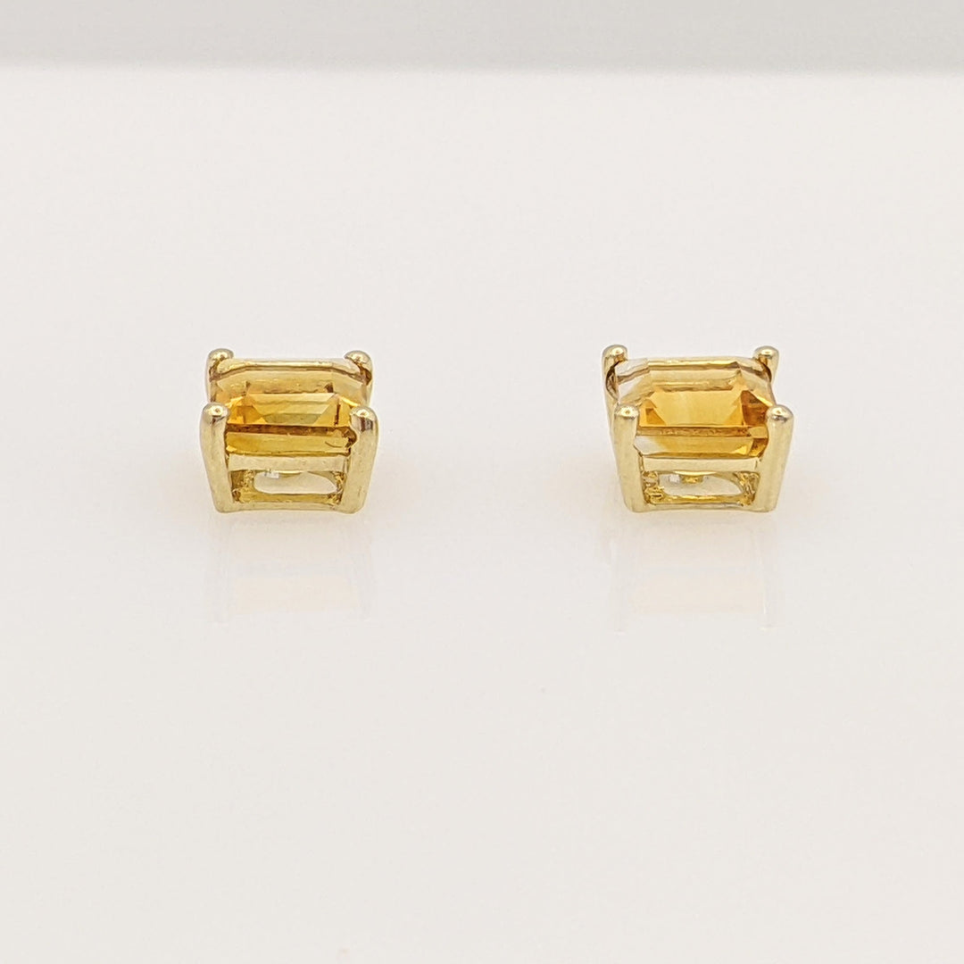 10K CITRINE PRINCESS CUT 5MM ESTATE STUD EARRINGS 0.8 GRAMS