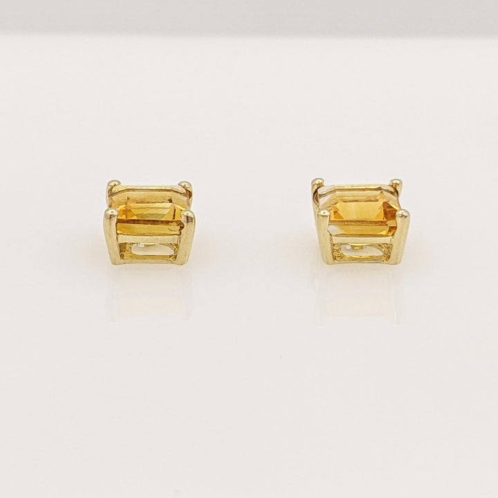 10K CITRINE PRINCESS CUT 5MM ESTATE STUD EARRINGS 0.8 GRAMS