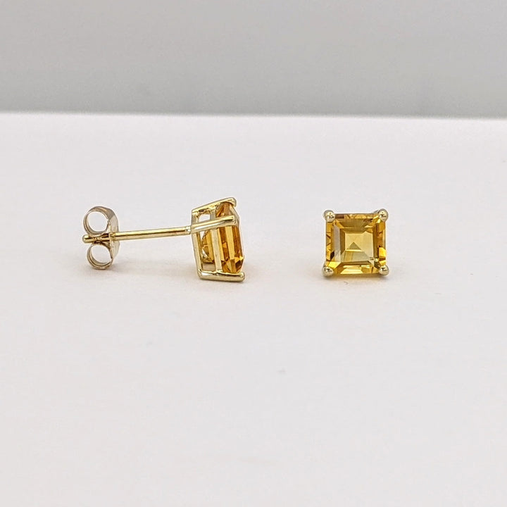 10K CITRINE PRINCESS CUT 5MM ESTATE STUD EARRINGS 0.8 GRAMS
