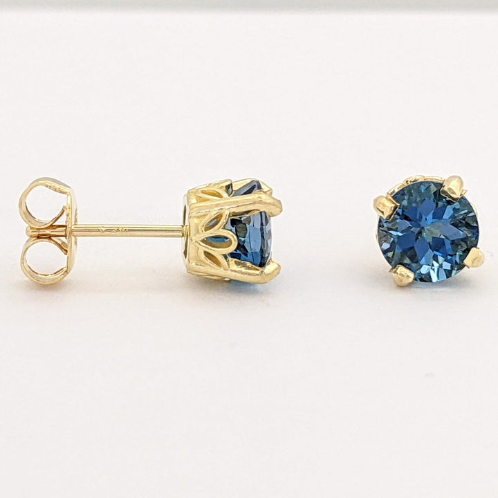 14K LONDON BLUE TOPAZ ROUND 6MM ESTATE STUD EARRINGS 1.6 GRAMS