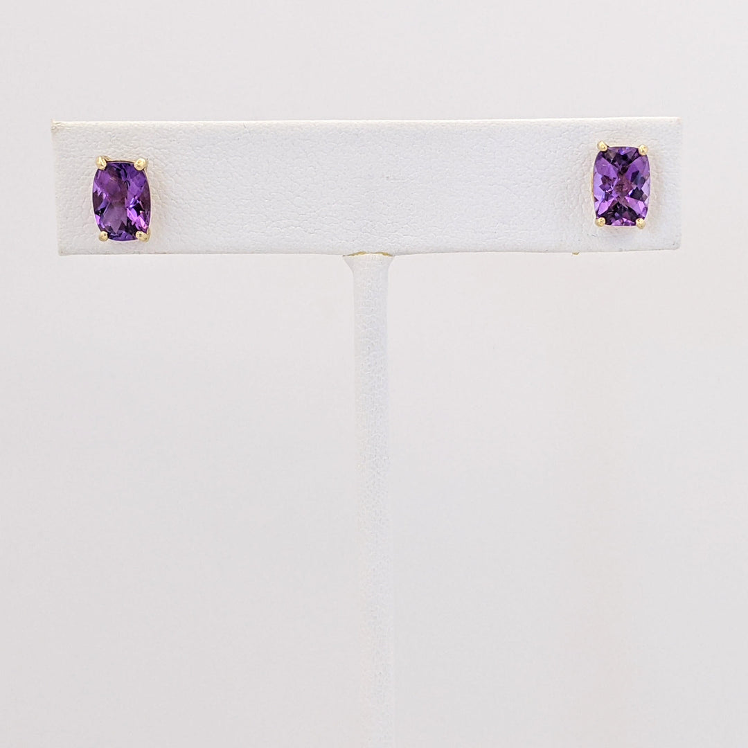 14K AMETHYST CUSHION CUT 6X8 ESTATE STUD EARRINGS 1.3 GRAMS