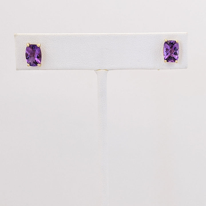 14K AMETHYST CUSHION CUT 6X8 ESTATE STUD EARRINGS 1.3 GRAMS