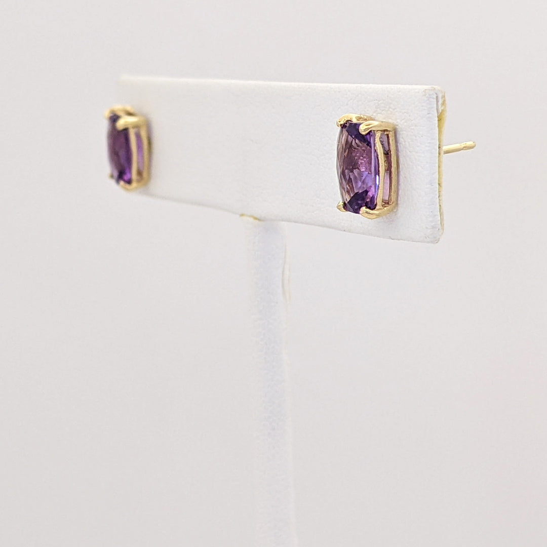 14K AMETHYST CUSHION CUT 6X8 ESTATE STUD EARRINGS 1.3 GRAMS