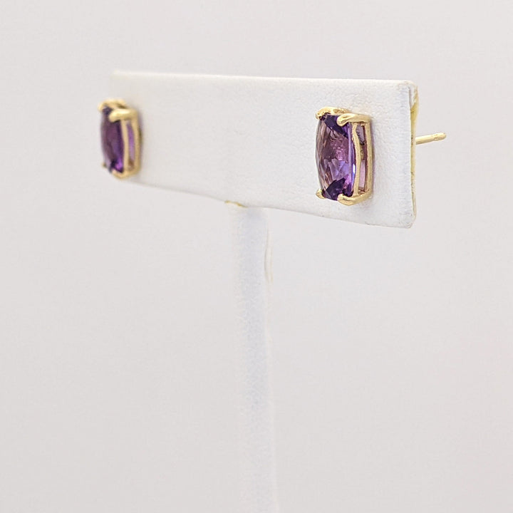14K AMETHYST CUSHION CUT 6X8 ESTATE STUD EARRINGS 1.3 GRAMS