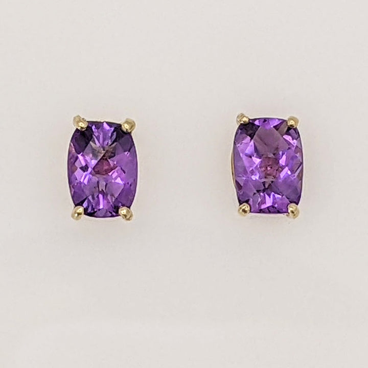 14K AMETHYST CUSHION CUT 6X8 ESTATE STUD EARRINGS 1.3 GRAMS