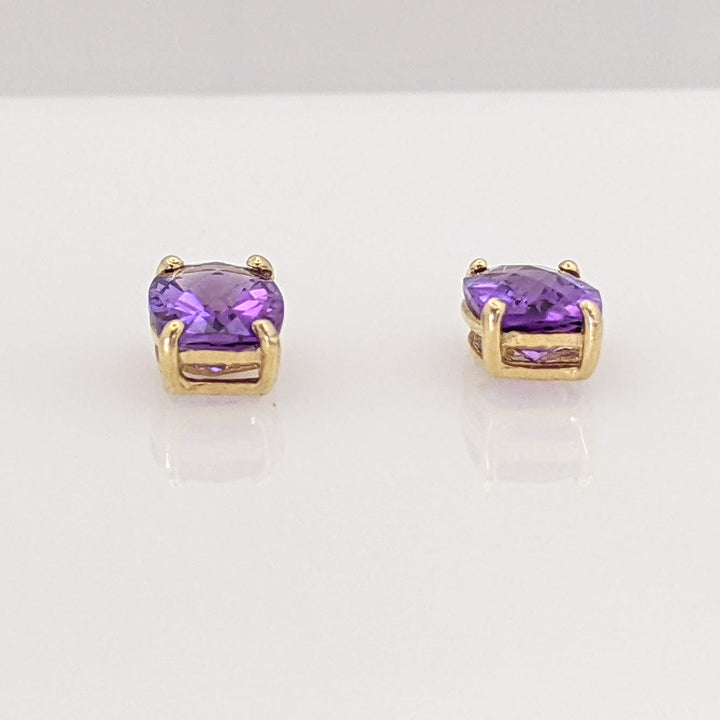 14K AMETHYST CUSHION CUT 6X8 ESTATE STUD EARRINGS 1.3 GRAMS