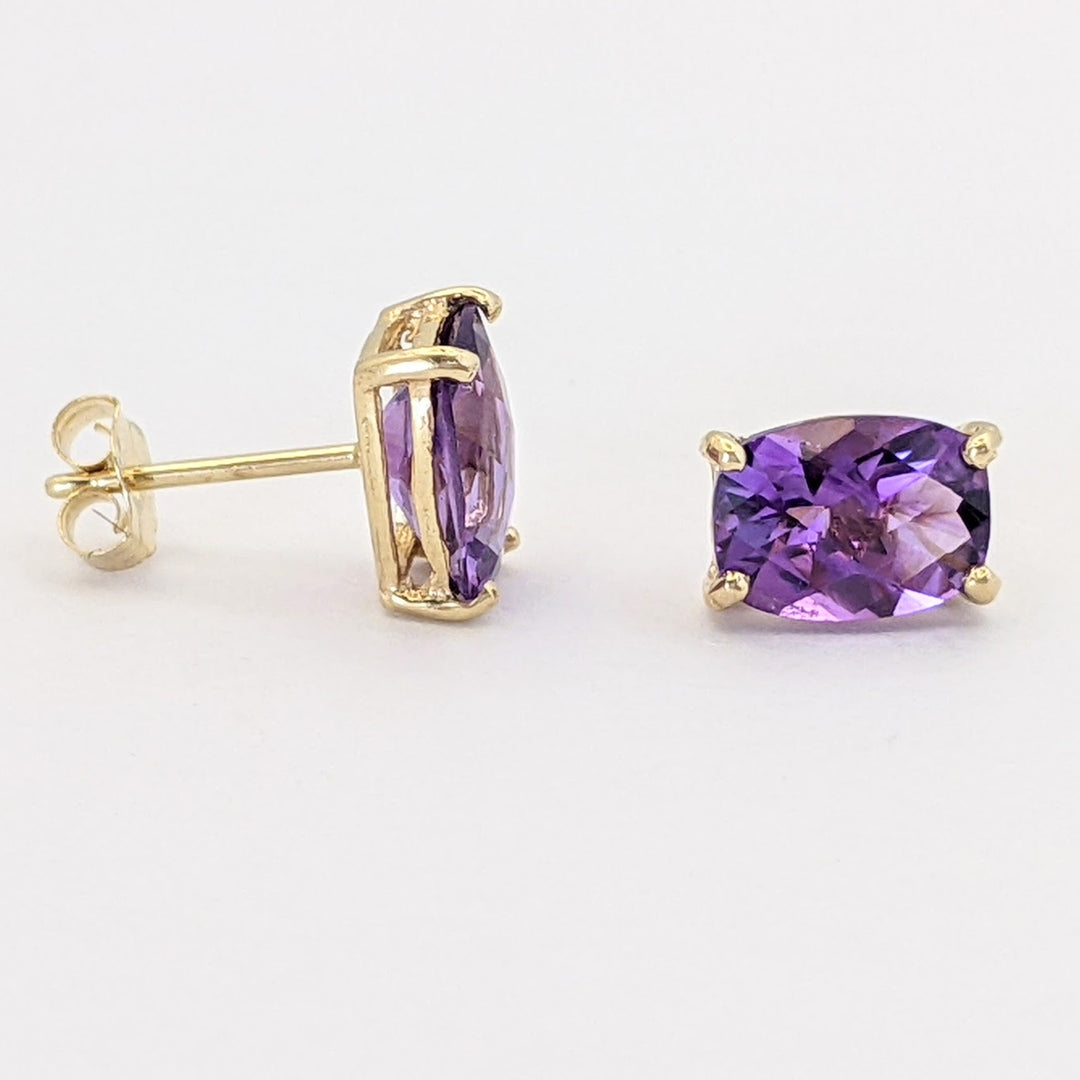 14K AMETHYST CUSHION CUT 6X8 ESTATE STUD EARRINGS 1.3 GRAMS