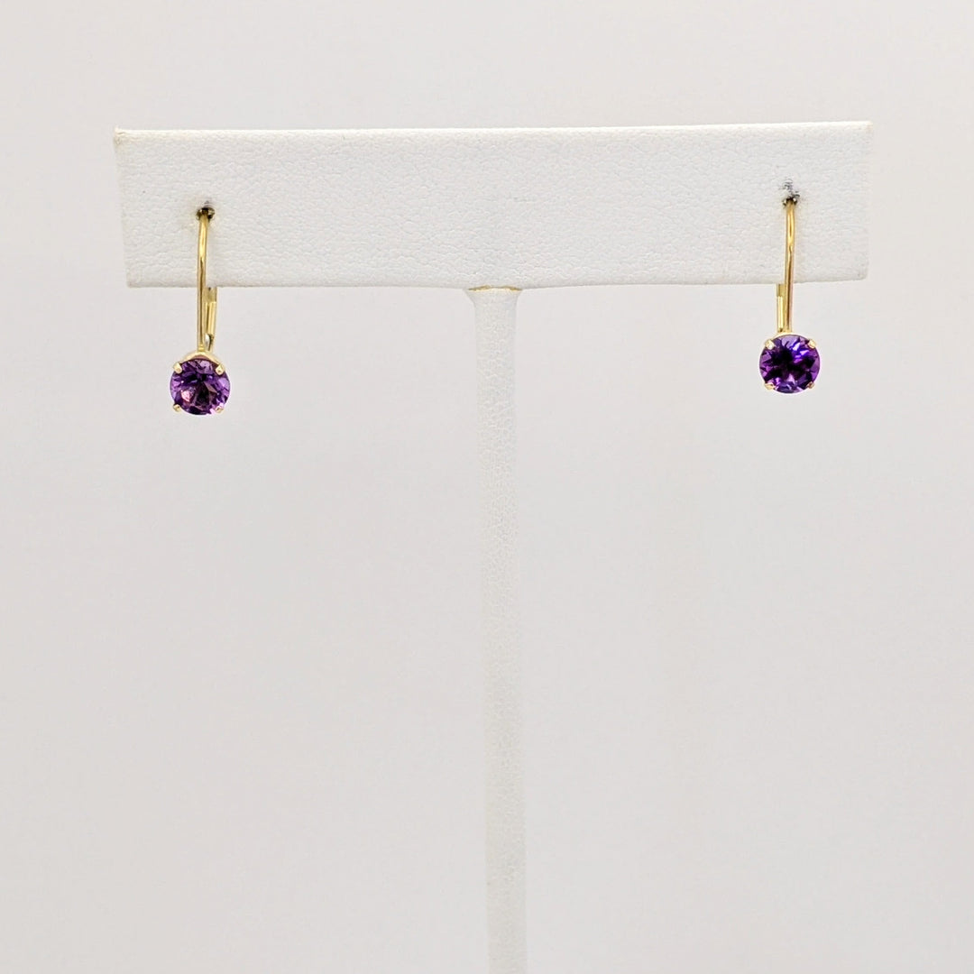 14K AMETHYST ROUND 5MM LEVERBACK ESTATE EARRINGS 1.2 GRAMS