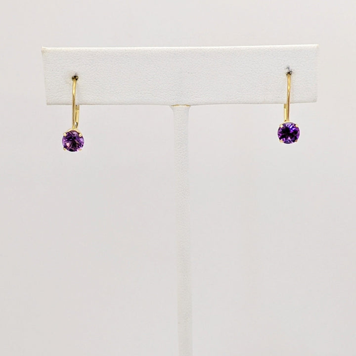 14K AMETHYST ROUND 5MM LEVERBACK ESTATE EARRINGS 1.2 GRAMS