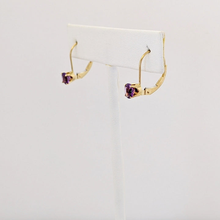 14K AMETHYST ROUND 5MM LEVERBACK ESTATE EARRINGS 1.2 GRAMS